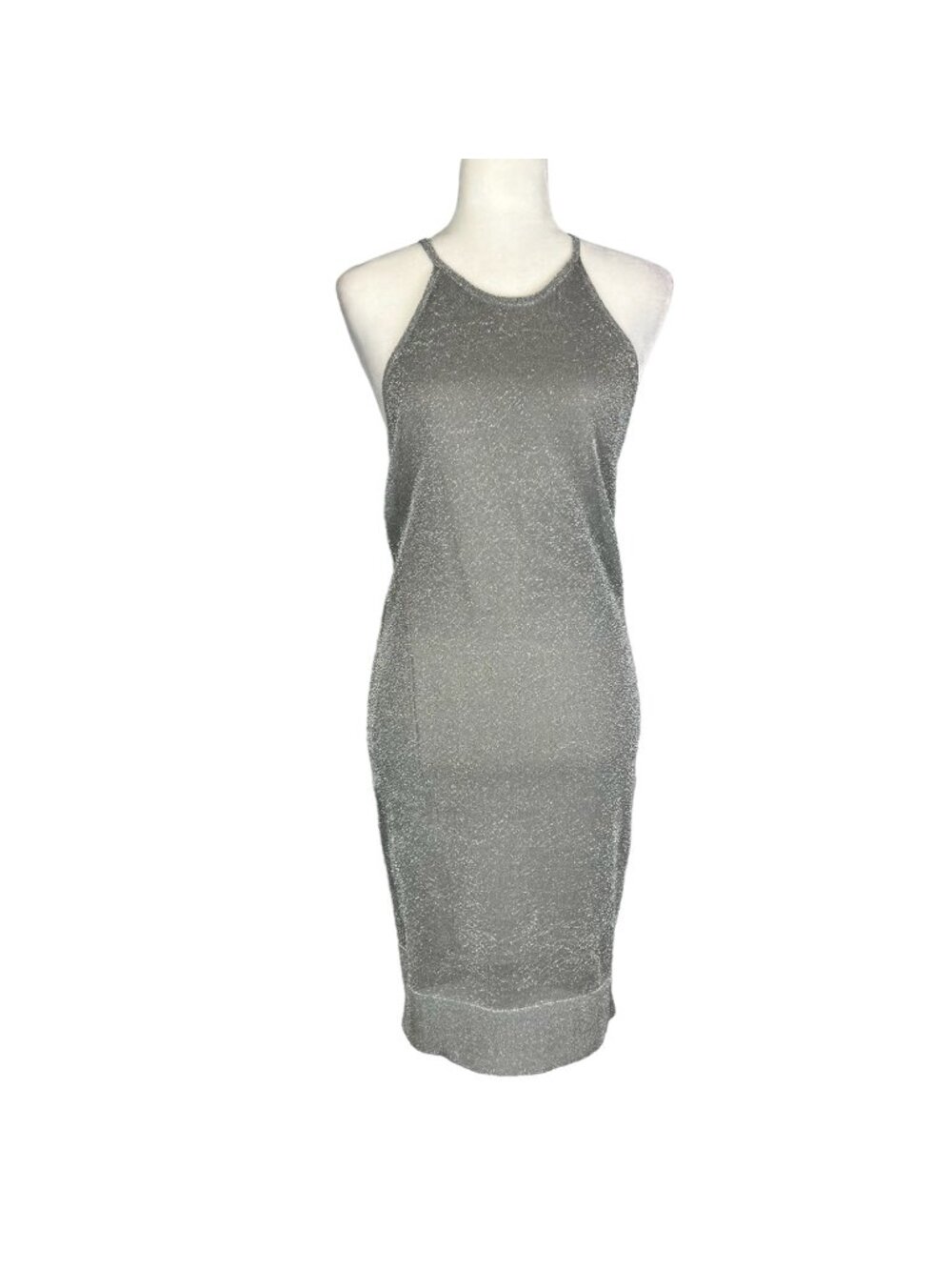Bec and Bridge Womans Silver Metallic Cocktail Dress Sleeveless Halter size 6